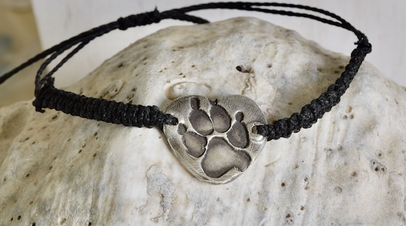 Dog Paw Bracelet - cat paw bracelet - fingerprint bracelet - fingerprint baseball bracelet - macrame bracelet - silver bracelet