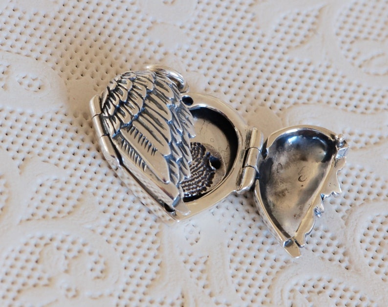 Angel Wing Locket Heart Locket Valentines Day Locket Fingerprint Jewelry Mother/'s Day Gift