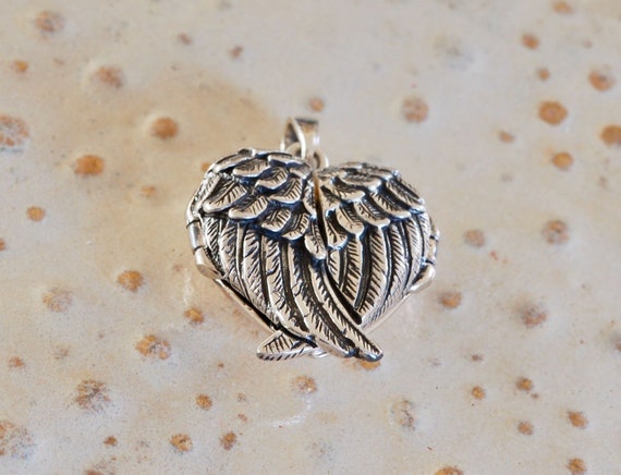 Silver Locket - Heart Locket - Angel Wing Locket - Valentine's Day Gift - Mother's Day Gift - Heart Locket - Fingerprint Jewelry