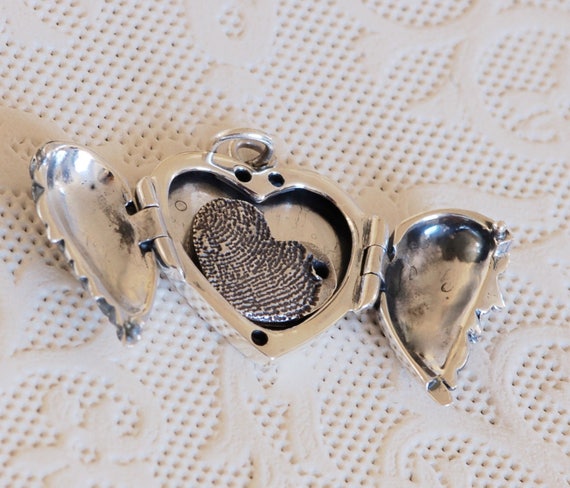 Angel Wing Locket - Valentine's Day Gift - Mother's Day Gift - Heart Locket - Fingerprint Jewelry