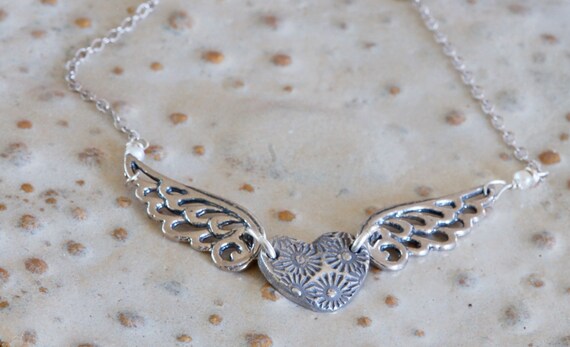 silver jewelry angel necklace - guardian angel - angel wing jewelry - wing necklace - Fingerprint Jewelry - custom gift for her