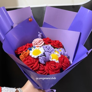 Crochet Flowers Bouquet, Tulip, Roses, Handmade Knitting Flowers, everlasting, Anniversary Gifts, Girlfriend, Birthday Gift for Mom