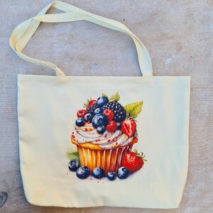 Sac cabas fait main en coton aux petits fruits et aux petits fruits, tissu issu de sources zéro déchet