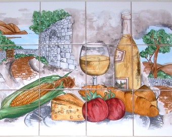 Ceramic Wine Ceramic Tile Mural Backsplash White Wine Tuscan  Country 12 pc of 4.25