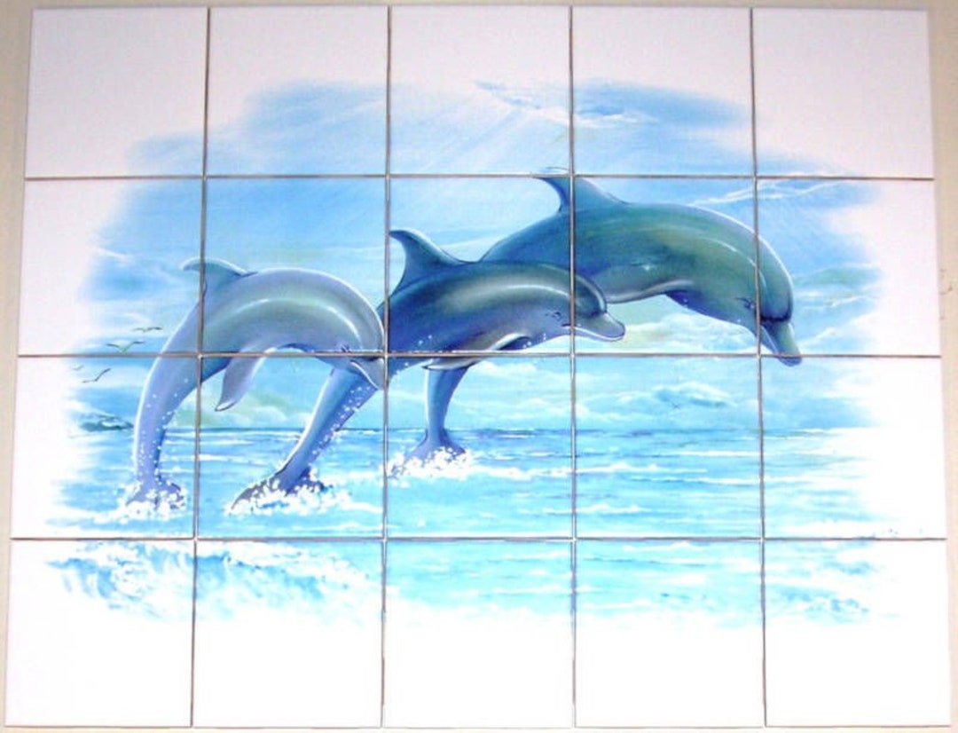 Dolphin Ceramic Tile Mural 20 Pcs of 4.25 Blue Dolphins LARGE Etsy