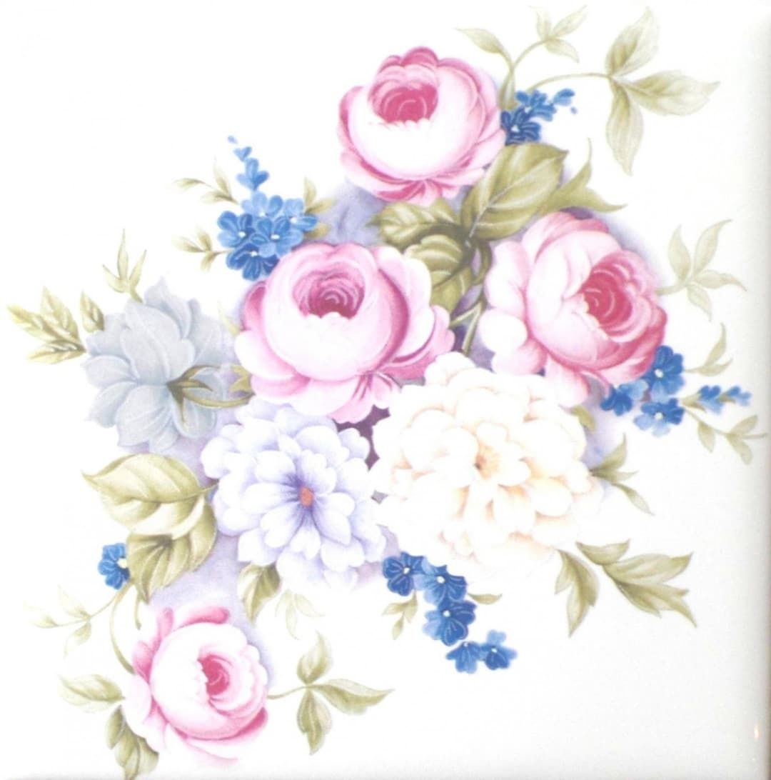 Ceramic Pink Lavender White Floral Flower Kiln Fired Ceramic Tile 4.25 ...