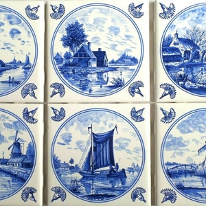 blue floral round ceramic mosaic indoor or outdoor tiles pebble delft