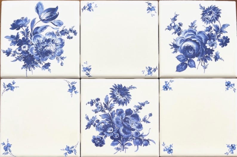 Blue Delft Design Rose Bouquets Backsplash Tiles 4.25