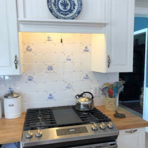 Ceramic Light Blue Nautical Delft Design Ship Windmill Set of 8 of 4.25&quot; Ceramic Tiles