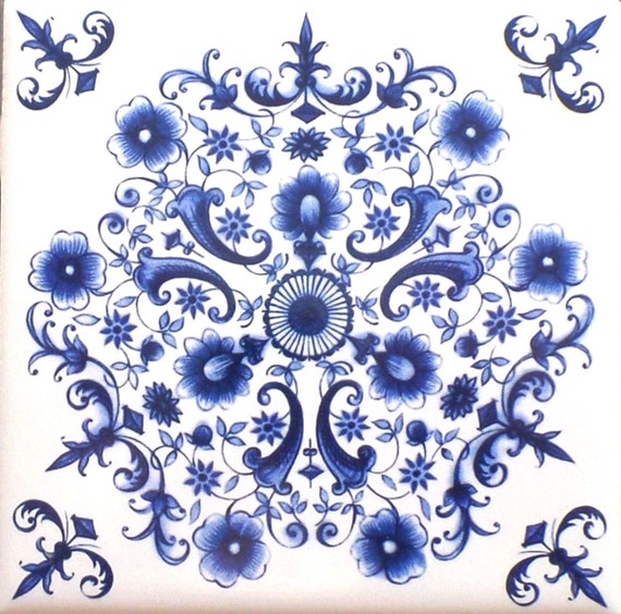 Delft Blue Painted Tile Marble Coasters – Lace, Grace & Peonies