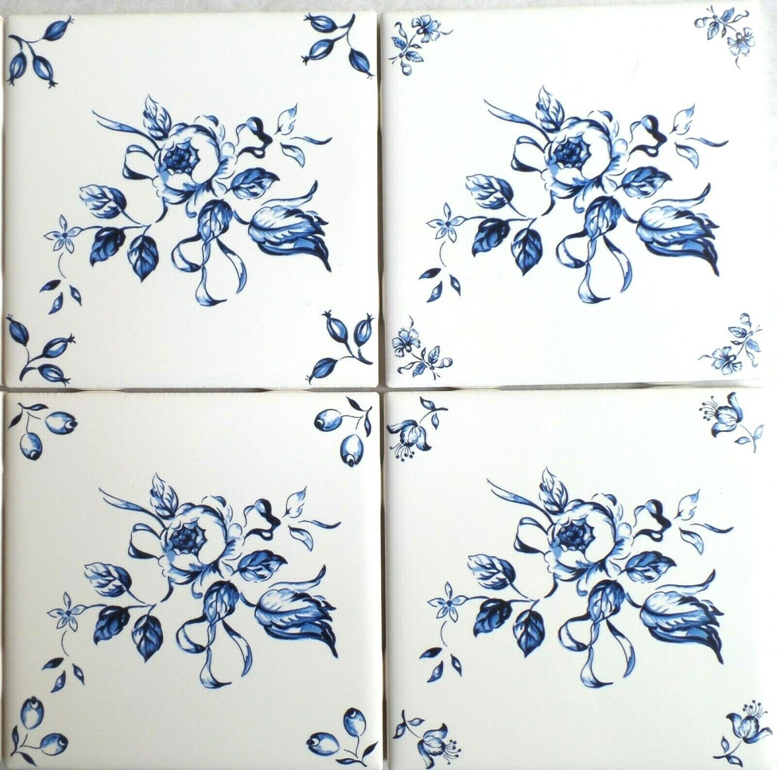 Nautical Ceramic Tile Set /4 Kilnfired 4.25"  Wind Mills Delft Theme Design 