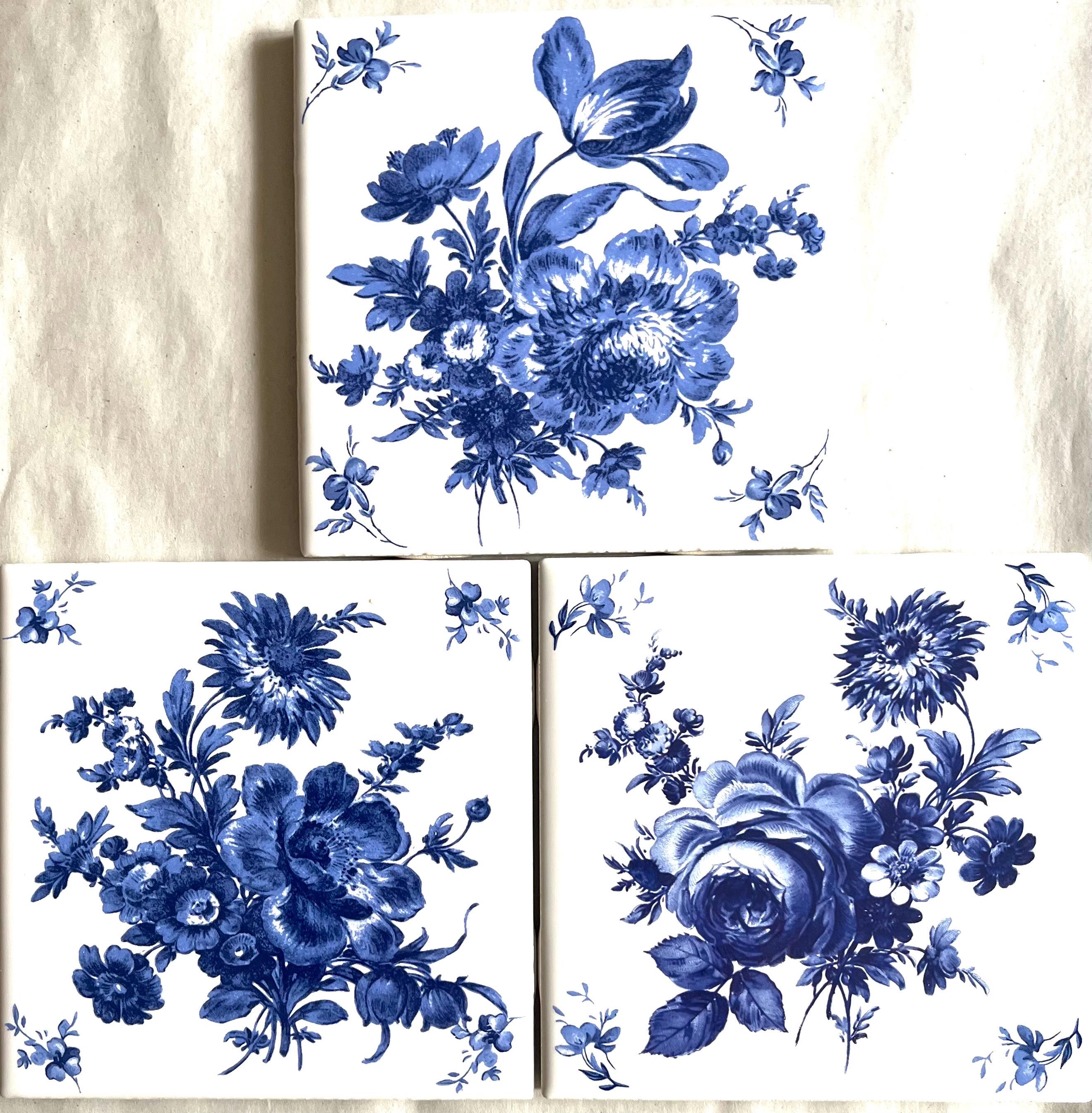 Blue Delft Design Rose Bouquets Backsplash Tiles 4.25