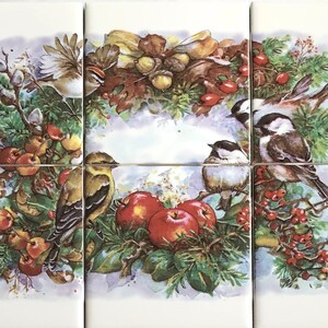 Ceramic Chickadee Birds 6 pc Mural 4.25" x 4.25”Tiles 12.75" x 8.50" Sale