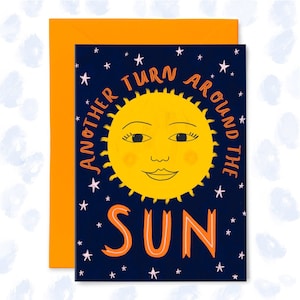 Another Turn Around the Sun Birthday Card, Greetings card, Sunshine, Celestial