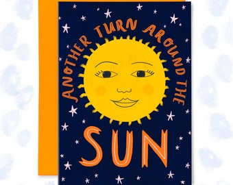 Another Turn Around the Sun Birthday Card, Greetings card, Sunshine, Celestial, Gifts