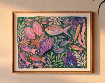 Large Fish Painting: Colourful Coastal Giclee Art Print (A2, A1 Size)