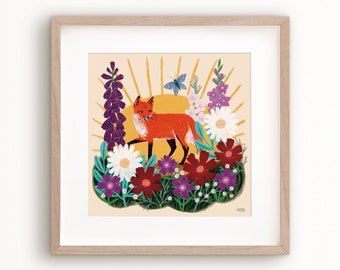 Summer Fox Art Print, Nature Wall Art, Fox Home Decor, Eclectic, Sunshine