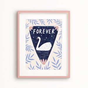 SALE Forever Swan Art Poster, art print, illustration, wedding gift, love art image 1