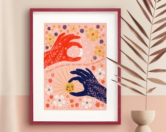 Night Follows Day Art Print, Sun and Moon Wall Art, Celestial Poster, Zen Decor, Gift for Artist, Artful Cosmic, A5, A4, A3 Size
