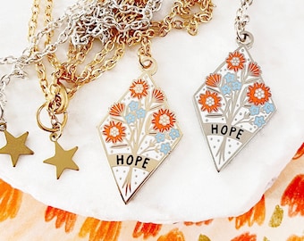 Hope Enamel Necklace, Hope Jewellery, Floral Jewellery, Flowers Necklace, Gift for Her, Tough Times Gift, Pendant Necklace