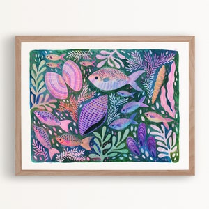 Lámina artística con pintura de peces: Decoración de pared costera y colorida