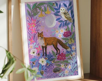 Night Time Fox Wall Art Print: Nature Wall Decor, Wildlife Artwork