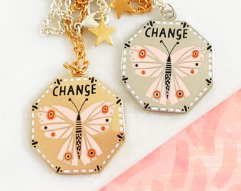 Enamel Necklace - Change Pendant Necklace, Butterfly Necklace, Butterfly Jewellery