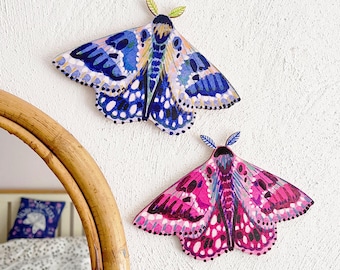 Wooden Moth Wall Decoration, Maximalist Home Decor, Insect Ornament, Nature Lovers Gifted, Artful Cottagecore, Moth Art Oddity