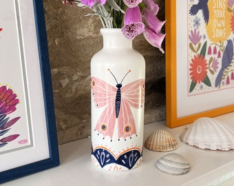 Ceramic Bottle Vase - Butterfly, Posy Vase, Butterfly Decor, New Home Gift, Wedding present, Gift for her, Gifts