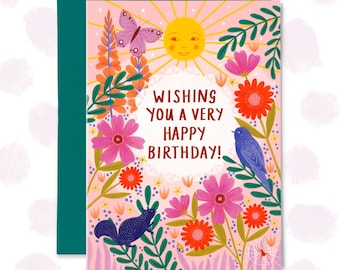 Beautiful World Happy Birthday Card, Greetings Card, Birthday Wishes, Floral Card, Nature Happy Birthday