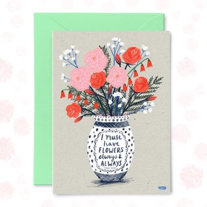 Flores siempre tarjeta de felicitación, regalo de jardinería, tarjeta para jardinero, arte de cita de Monet, pintura de jarrón floral, mensaje personalizado, tarjeta para mamá
