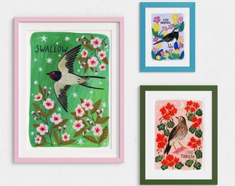 Art Poster Bundle - 12 designs to choose from, British Garden Birds, Set of 2 3 or 4 Prints