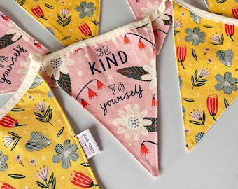 Be Kind To Yourself Recycled Cotton Bunting, Gift for preteen, Kids bedroom, gift to granddaughter, Children's Gift
