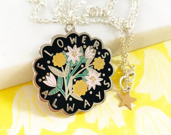 Flowers Always Necklace - Dark, flower jewellery, floral necklace, flower pendant, gift for gardener