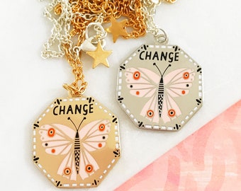 Butterfly Enamel Necklace, Graduation Gifting, Gift for Her, New Beginnings, Festival Jewellery, Send Off Gift, Nature Pendant, Gold, Silver