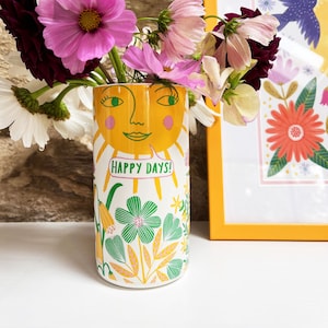 Happy Days Ceramic Vase, Sunshine Decor, Colourful Homeware, Wedding Gift Idea, Gift for Her, Yellow