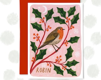 Festive Robin Christmas Card, British Garden Bird, Pack of Christmas Cards