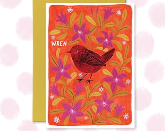 Wren Greetings Card, British Garden Birds, Notecard, Nature Lover
