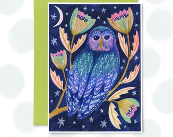 Midnight owl Greetings card, Blank Inside, Magical Nature, Card for Nature Lover, Children's Gift