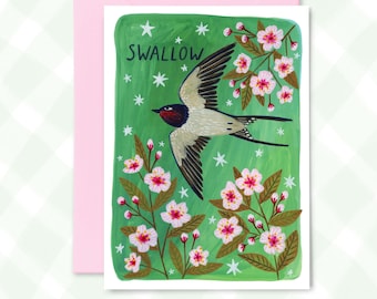 Swallow Bird Greetings Card, British Garden Birds, Flying Bird, Wildlife, Spring Theme