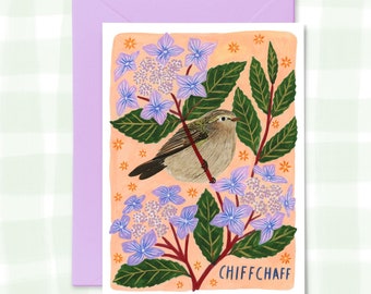 Chiffchaff Bird Greetings Card, British Garden Birds, Wildlife, Nature