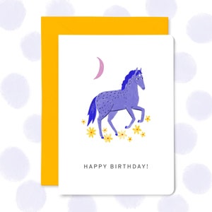 Tarjeta de feliz cumpleaños con un caballo, tarjeta de felicitación mágica, regalos para caballos, amantes de los ponis, regalo para niños, mensaje personalizado