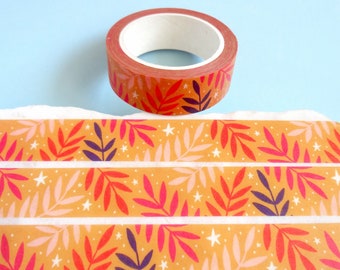 Washi Tape - Leaf Fronds Mustard Yellow, Washi Tape UK, Journal Tape, Bujo Accessories, Cute Stationery