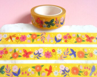 Yellow Flying Creatures Washi Tape, Decorative Tape, Journal, Scrapbooking, Masking Tape