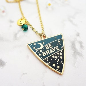 Personalised Birthstone Enamel Pendant Be Brave Gold image 1