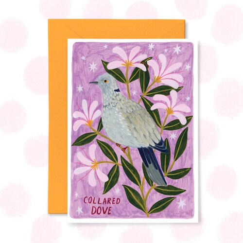 Collared Dove Greetings Card, British Garden Birds, Nature Lover, Notecard, Hand Illustrated