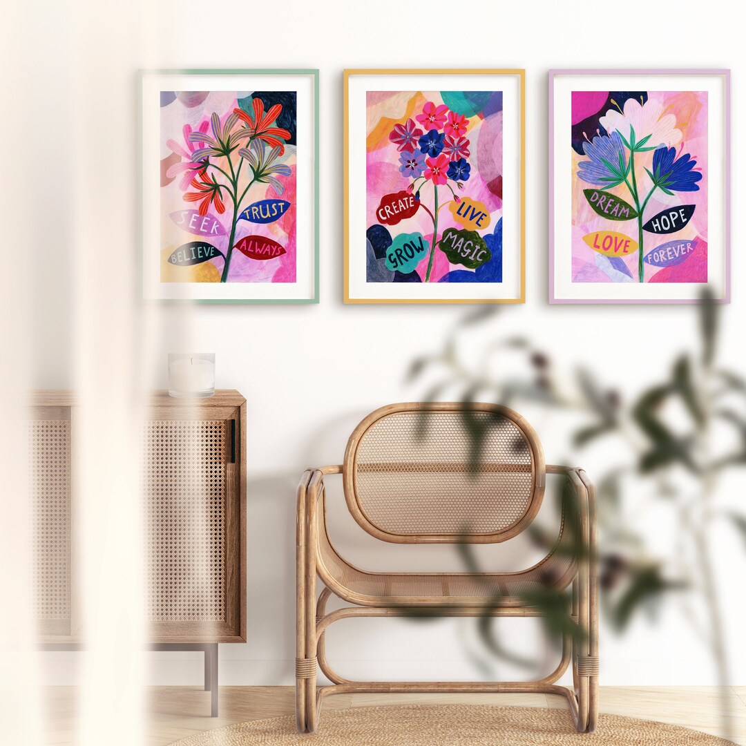 Art Print Set of 3 Inspiring Words, Philosophy Wall Art, Colourful