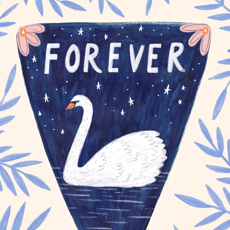 SALE Forever Swan Art Poster, art print, illustration, wedding gift, love art image 4