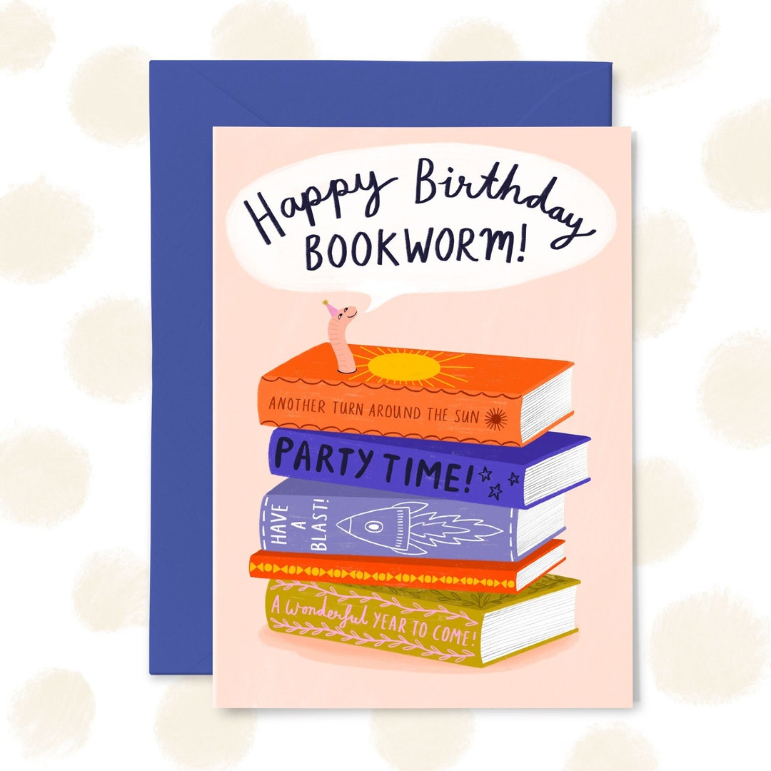 Happy Birthday Bookworm Greetings Card, Book Lover, Card for Reader - Etsy