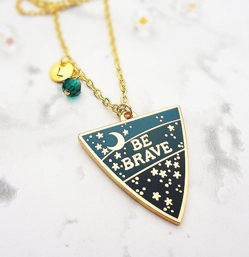 Personalised Birthstone Enamel Pendant Be Brave Gold image 1